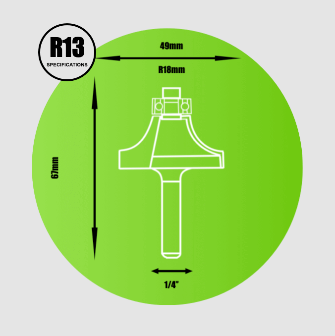 Key Blades 1/4" Rounding Over Router Cutter 18mm Radius - R13