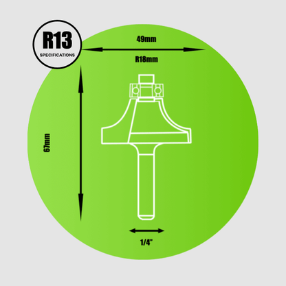 Key Blades 1/4" Rounding Over Router Cutter 18mm Radius - R13