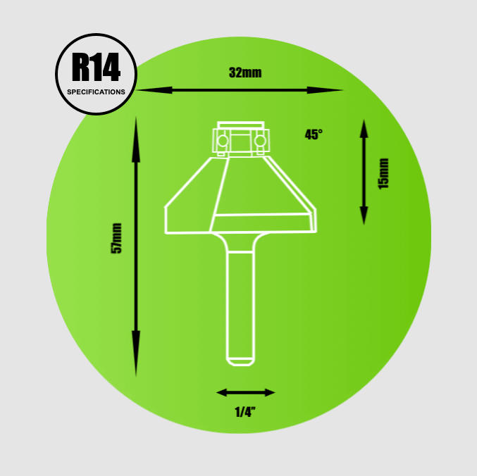 Key Blades 1/4" Chamfer Bearing Router Cutter 32mm - R14
