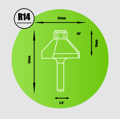 Key Blades 1/4" Chamfer Bearing Router Cutter 32mm - R14